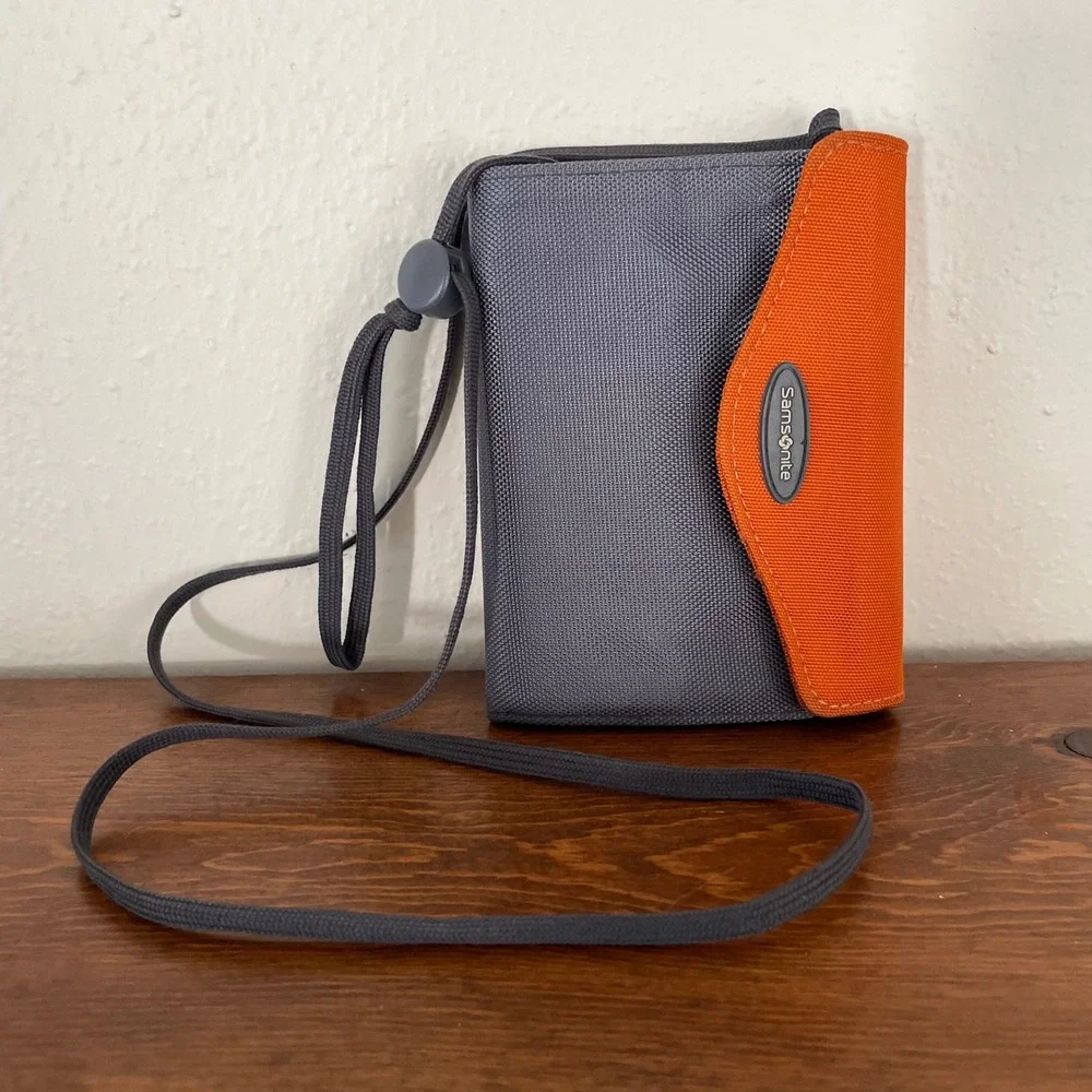 Samsonite Travel Passport Case Crossbody Bag Orange‎ gray wallet cardholder